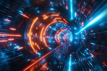 Abstract light speed tunnel background with blue and red laser rays ...