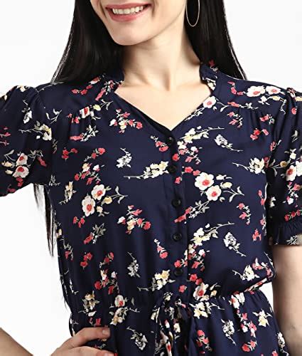 Buy UrbanMark Women Navy Blue Floral Printed Top at Amazon.in