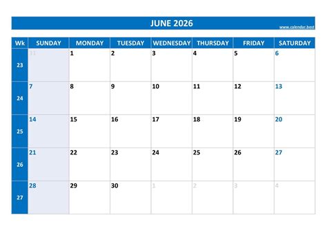 June 2026 calendar -Calendar.best