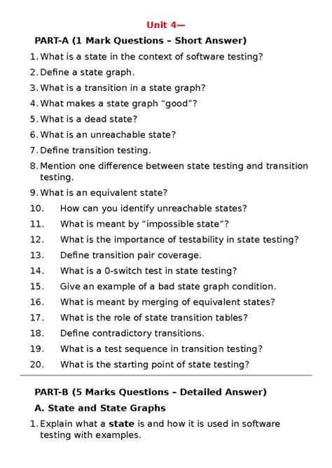 Unit 4 - Short Answer & Detailed Questions on State Testing and ...
