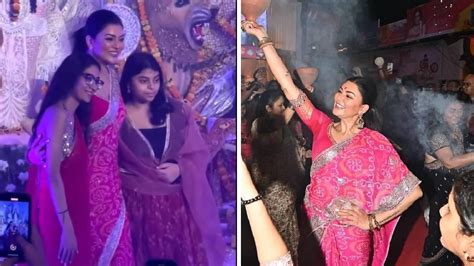 Sushmita Sen gets photographed at a Durga Puja pandal while performing ...