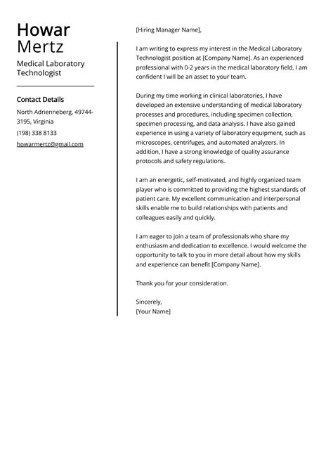 Medical Laboratory Technologist Cover Letter: Job Description, Sample ...