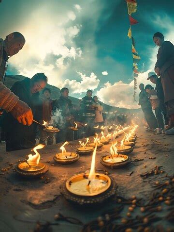 People lighting traditional butter lamps at the saga dawa fe neighbor ...