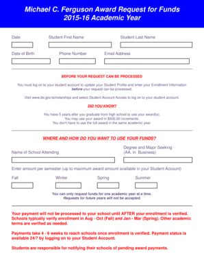 Fillable Online doe k12 de Michael C Ferguson Award Request for Funds ...