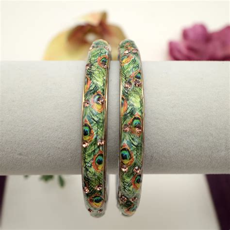 Unique Thick Peacock Feather Glass Bangles