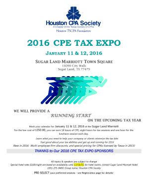 Fillable Online houstoncpa 2016 CPE TAX EXPO - Houston Cpa Society ...