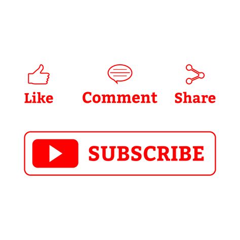 Red subscribe button PNG image with like, comment, and share icons ...