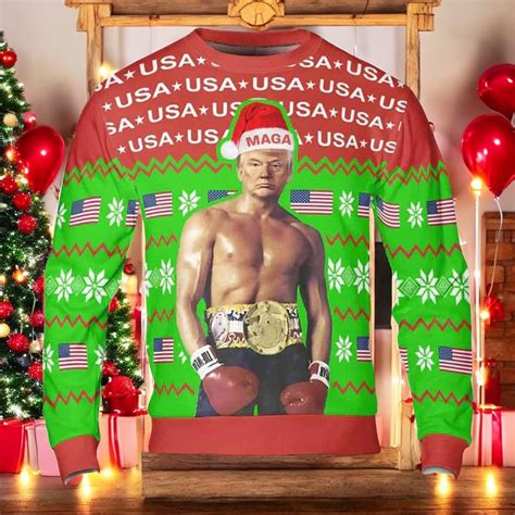 Trump Ugly Christmas Sweater, Patriotic Boxing Champion Holiday Apparel ...