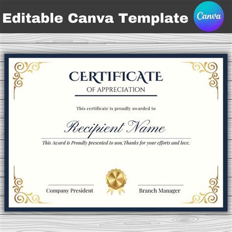 Editable Certificate of Appreciation Template, Customizable Award ...