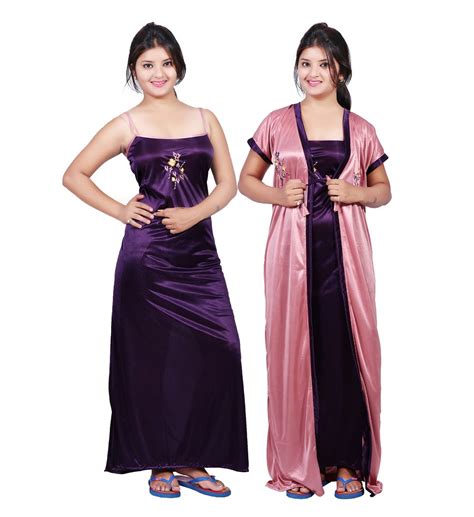 Buy TRUNDZ Women's Satin Solid Maxi Nightgown (538_Purple, Pink_Free ...