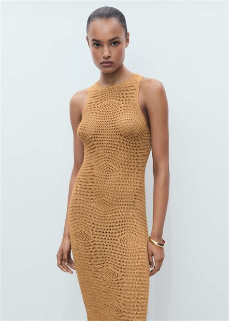 Long lurex crochet dress - Women | MANGO Bosnia and Herzegovina