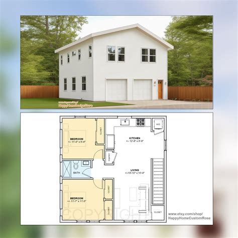 30' X 30' Two Bedroom Garage Apartment Architectural Plan With ...