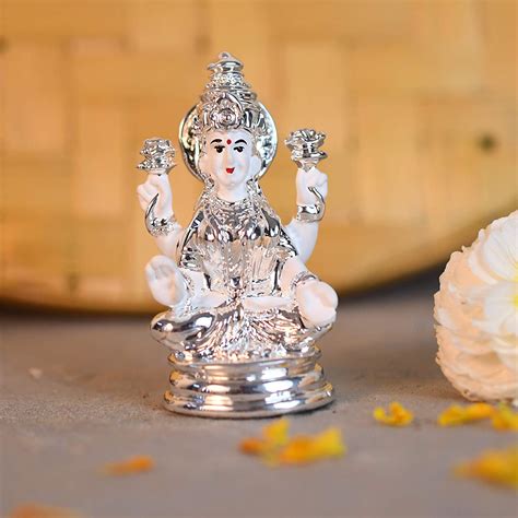 Silver Plated Laxmi Idol Goddess Lakshmi Murti Showpiece– CraftVatika