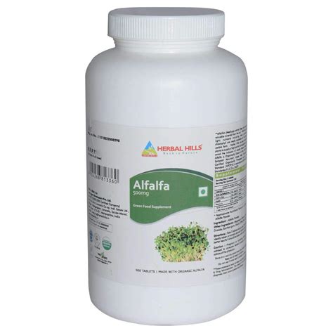 HERBAL HILLS Organic Alfalfa Tablets - 500 Tablet - Green Food ...