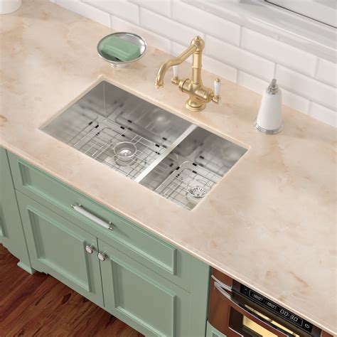 Buy 33inch Undermounted 60/40 Double Basin Farmhouse Kitchen sink,right ...