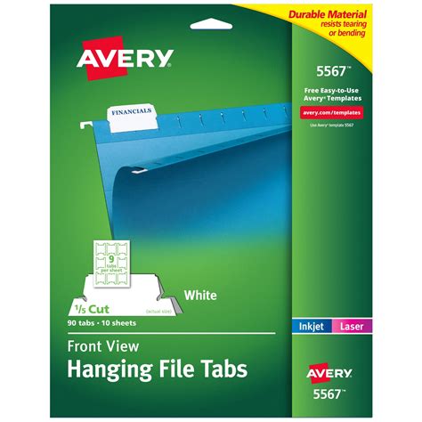 Avery Printable Hanging File Folder Tabs, 1/5 Cut, White, 90 Total ...