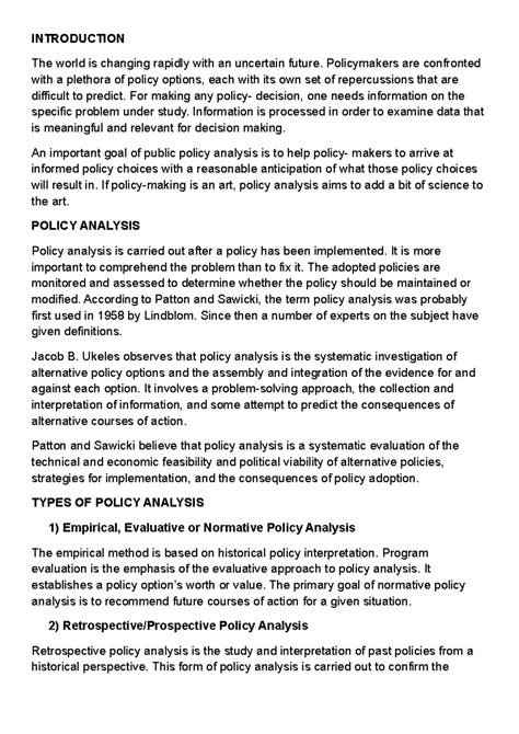 POL 101: Comprehensive Policy Analysis and Evaluation Framework - Studocu