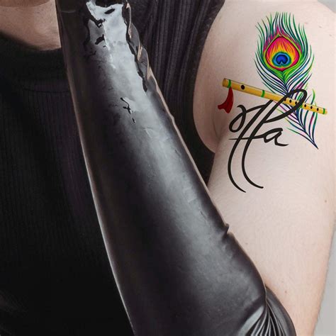 TEMPORARY TATTOOWALA Maa Paa Tattoo With flute And Peacock Feather ...