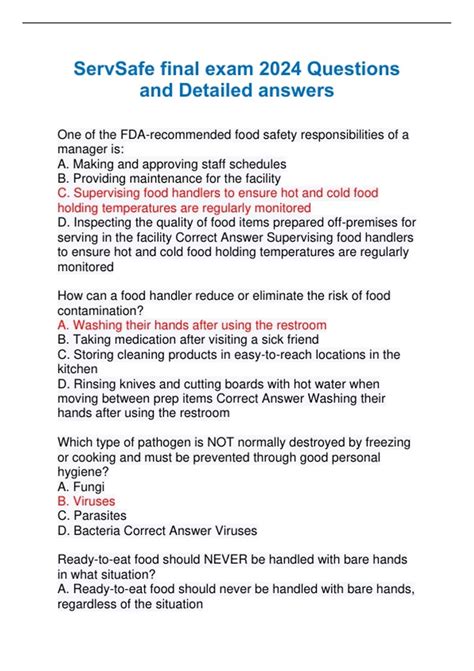 ServSafe final exam 2024 Questions and Detailed answers - ServSafe ...