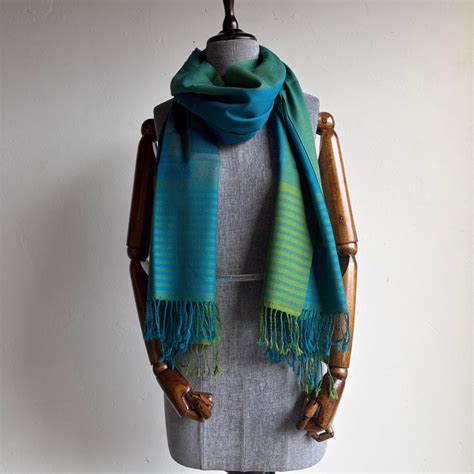 Hand Woven Pure Merino Wool Kullu Stole Blue & Green – Bhuttico Shawls