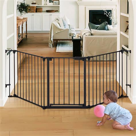 Toocapro 33" - 80" Wide Metal Safety Gate Baby Gates Fireplace Fence 3 ...