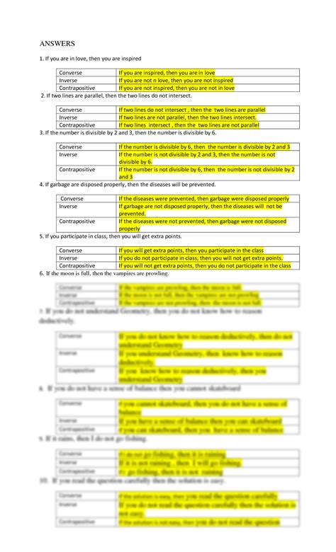SOLUTION: Ppractice exam in converse inverse and contrapositive of ... - Worksheets Library
