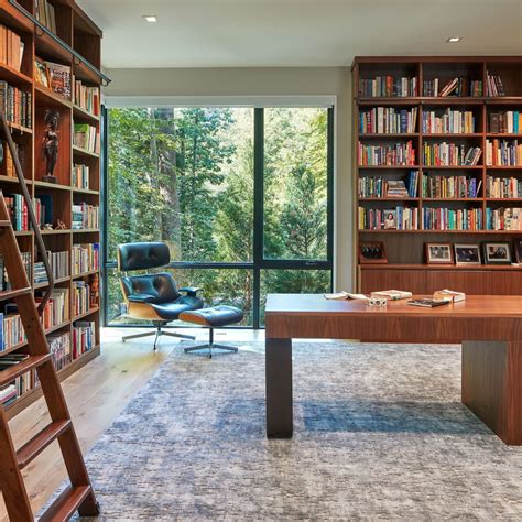 Contemporary Home Library Computer Room 的图像结果