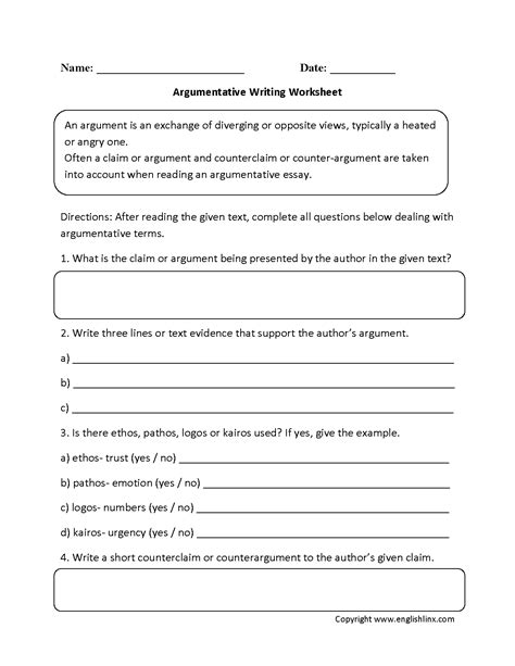 Image result for Argument Writing Worksheets