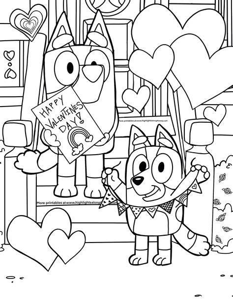 Bluey Valentines Day Coloring Page, Bluey coloring printables