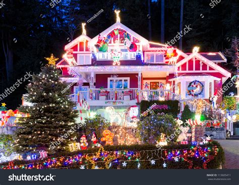 House Decorated Lighted Christmas New Year Stock Photo 113605411 ...
