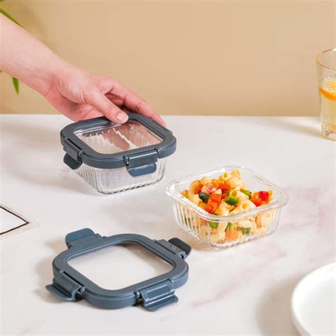 Square Airtight Microwave Safe Glass Lunch Box Set Of 2 300ml Online ...