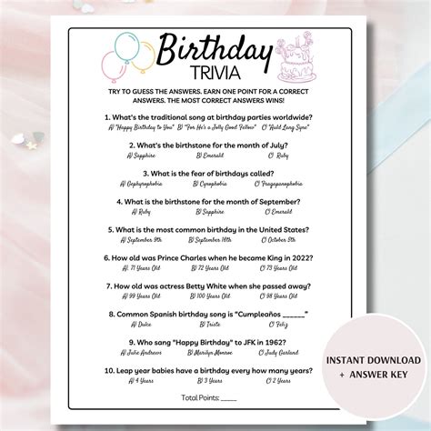 Birthday Trivia Game, Printable Birthday Games, Fun Birthday Trivia ...
