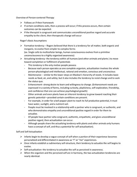 Carl rogers - Summary BS Psychology - Overview of Person-centered Therapy Follows an if-then ...