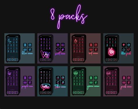 Neon App Icons, Aesthetic Ios Icons, iPhone Icon Pack Neon, Neon App ...