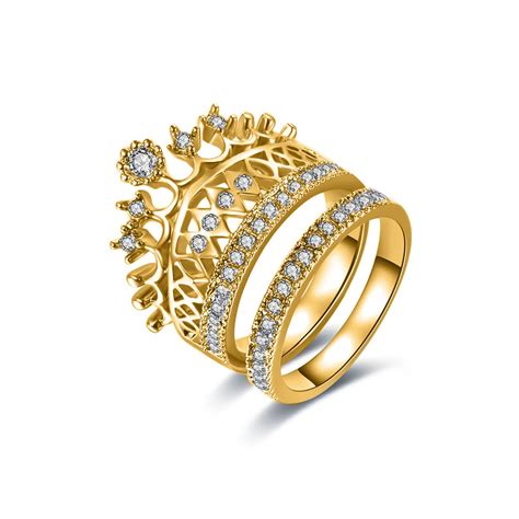 Buy fabula Jewellery Gold Tone Cubic Zircon Crown Design Engagement ...