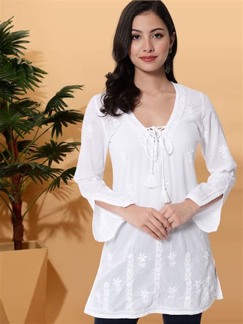 Hand Embroidered Women Chikankari Tunic – Paramount Chikan