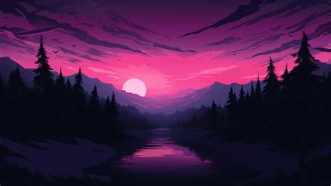 Forest River Mountain Sunset 4K #8851m Wallpaper 4K PC