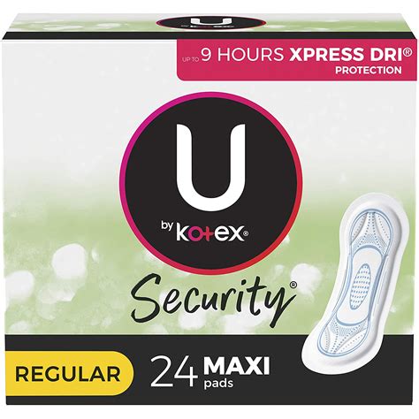 U by Kotex Security Maxi Feminine Pads, Regular Absorbency (Pack of 24)