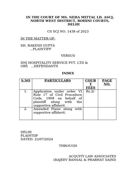 Order 6 Rule 17 (Rakesh Gupta vs. DNJ Hospitality) | PDF | Lawsuit ...