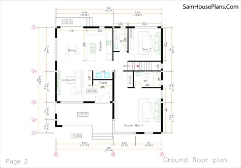 40x40 House Design Plans 12x12 Meter 2 Bedrooms Full PDF Plans