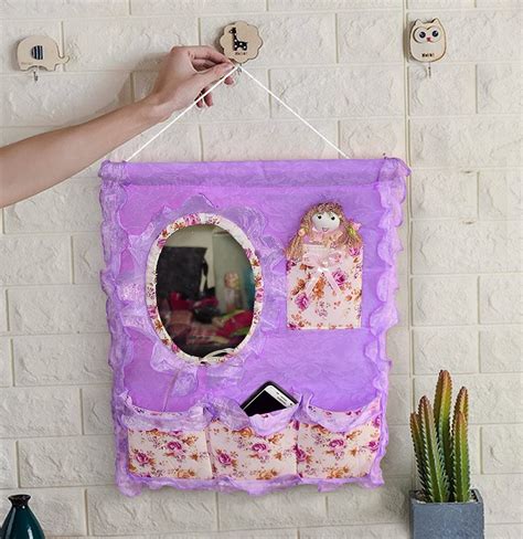 TIED RIBBONS Wall Hanging Organizer 3 Pockets Makeup With Mirror ...