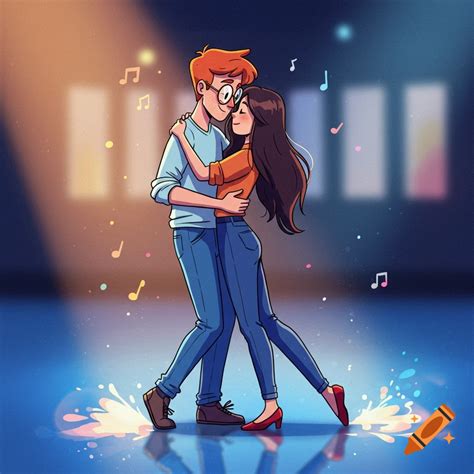Cartoon of a red-headed man and a long-haired brunette slow dancing on ...
