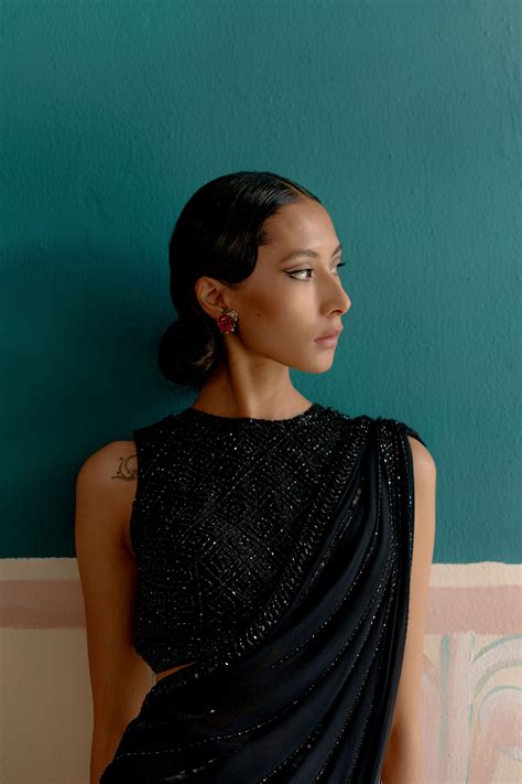 Warra - Starry Night Black Drape Saree - Elahe