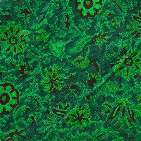 Pure Cotton Doby Dabu Green With Black Flowers And Light Green Leaves ...