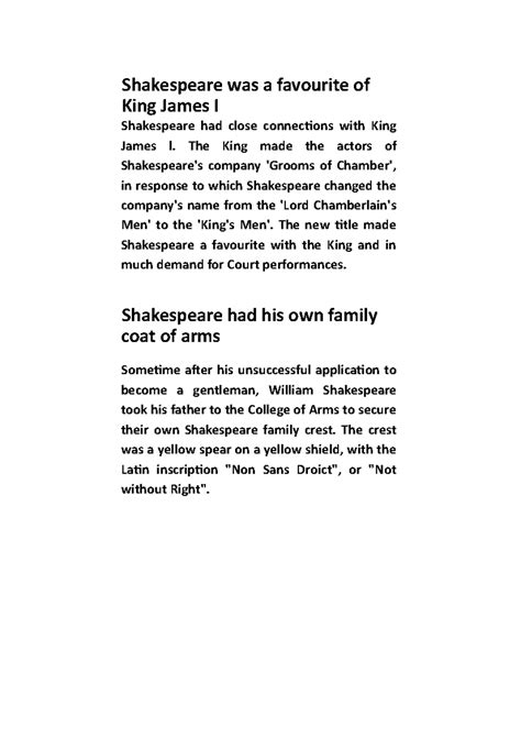 Facts about Shakespeare - Shakespeare was a favourite of King James I ...