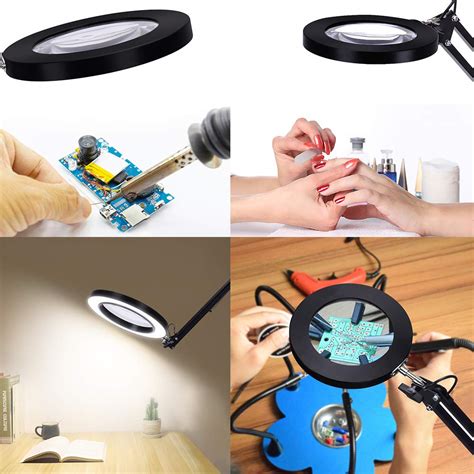 LED Magnifying Glass Desk Lamp with Clamp ,3 Color Modes 10 Levels ...