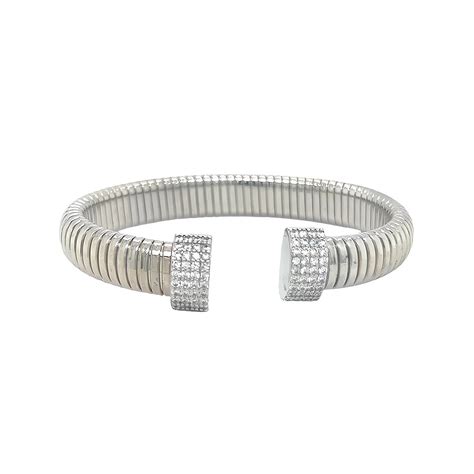 Juvell 18k White Gold Plated Textured Cubic Zirconia Cuff Bracelet