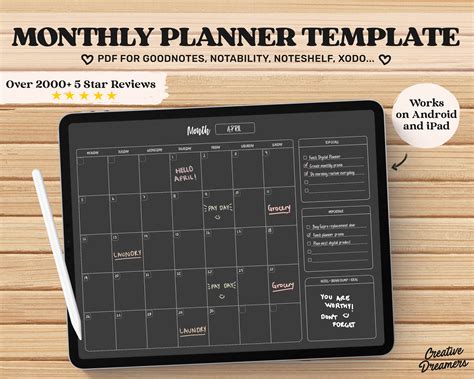Digital Calendar, Monthly Planner Goodnotes Template, Undated iPad ...