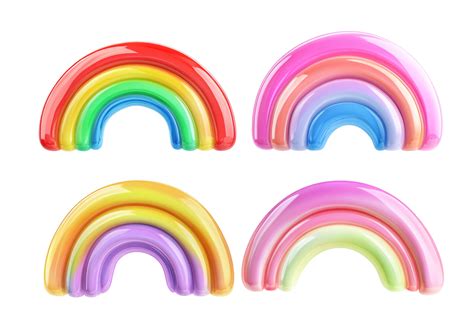 Set of Different Shapes of Rainbows 3D Rendering Against White ...