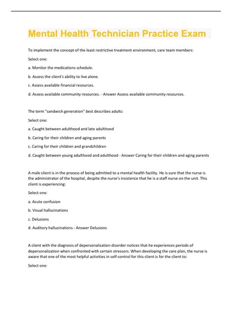 Mental Health Technician Practice Exam | 295 Questions & Answers Solved 100% Correct!! - Mental ...